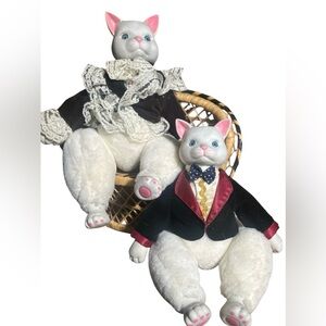 Vintage Anco Heritage Court Porcelain Face Cat Pair Plush Body